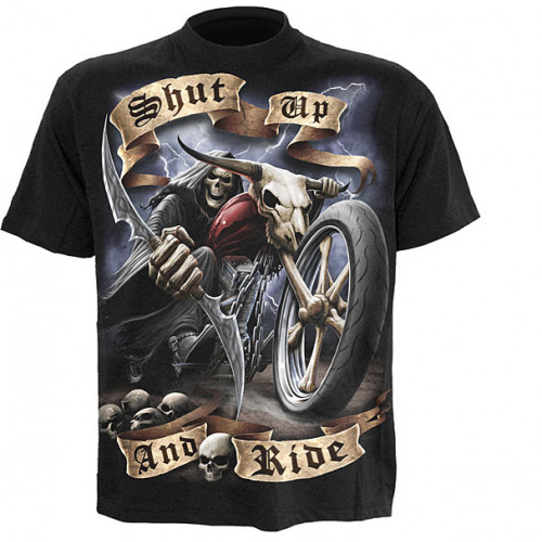 Shut up & ride - T-shirt homme - Motard squelette spiral
